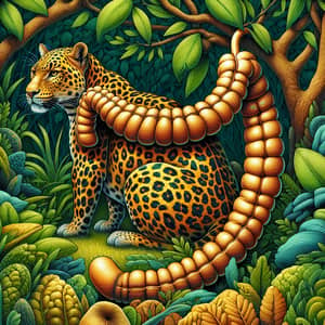 Detailed Leopard and Colon Illustration in African Landscape