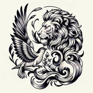 Lion and Bird Tattoo Design