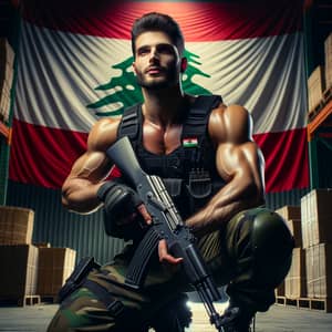 Handsome Lebanese Special Forces Soldier in Warehouse | AK-47