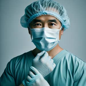 Sterile Surgery Attire | Concentrated East Asian Surgeon Photo
