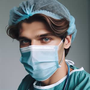 Russian Man in Surgical Clothing with Medical Mask