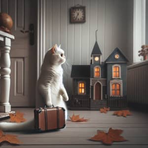 White Cat Carrying Suitcase | Sense of Sadness and Alienation