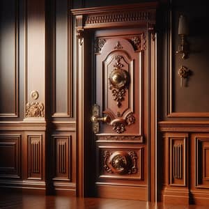 Dark Mahogany Carved Interior Door - Late 1800s Style