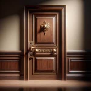 Classic Vintage Interior Door with Brass Doorknob | Rich Wood Finish
