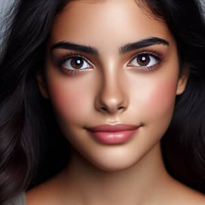 Young Hispanic Woman with Captivating Brown Eyes and Dark Hair