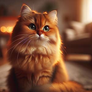 Fluffy Orange Domestic Short-Hair Cat with Green Eyes