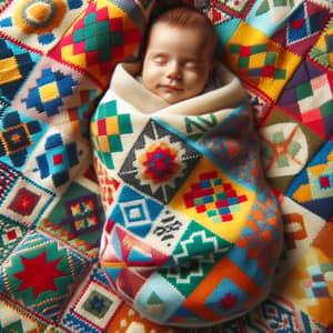 Adorable Sleeping Baby in Colorful Swaddle Blanket