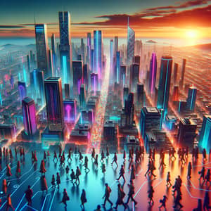 Futuristic Cityscape at Sunset | Neon Cyberpunk Metropolis