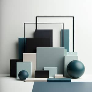 Minimalist Geometric Shapes in Teal, Black, and Grey