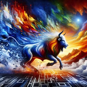 Dynamic Lion vs. Bull Painting for Tech Entrepreneur | Art Masterpiece