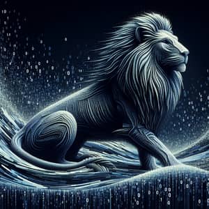 Powerful Lion Symbolizes Finance Integration with Digital Revolution