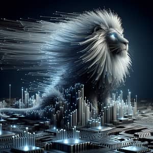 Abstract Lion in Silicon Chip Landscape | Dominate Advanced Technology