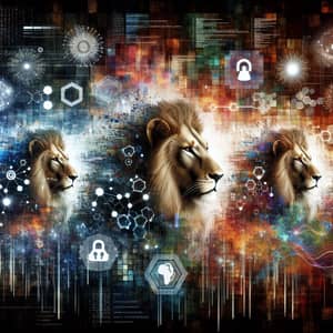 Digital Lions: Innovative IT Sector Metaphor - Business Strength & Courage