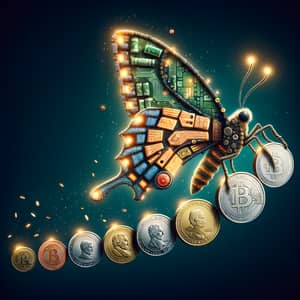 Digital Metamorphosis: Coin Caterpillar to Glowing Circuit Butterfly