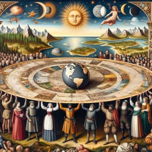 Flat Earth Society Concept: Diverse Group Holding Antique World Map
