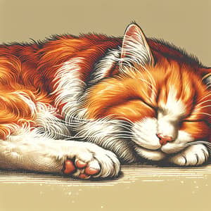 Vintage Drawing of Orange and White Cat Sleeping
