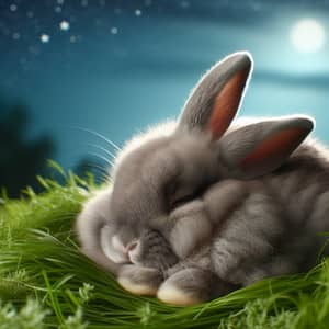 Plump Rabbit Sleeping peacefully under the Moon and Stars