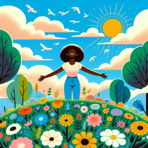 Positive Energy Illustration: Black Woman Embracing Nature