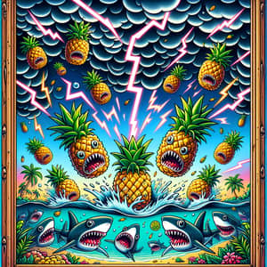 Vibrant Cartoon Pineapple Storm | Tropical Ocean Adventure