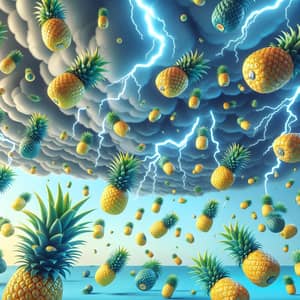 Colorful Pineapple Storm: Whimsical Cartoon-like Setting