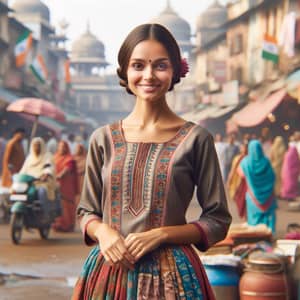 Traditional Indian Woman in Petticoat and Blouse - Vibrant Street Scene