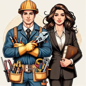Brown-Skinned Electrician & Lawyer Couple Illustration