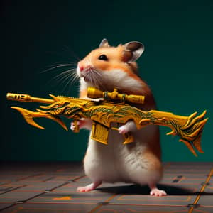 Fantastical Hamster Sniper with Dragon Rifle in Vintage Video Game Scene