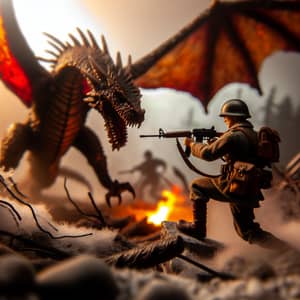 Soldier Battle with Dragon - Epic Fantasy Scene