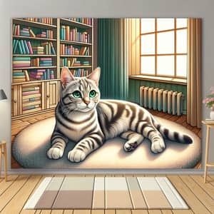 Tranquil Tabby Cat Relaxing in Sunlit Room | Cozy Setting