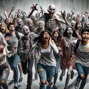 Apocalypse Zombies Chasing Diverse Terrified Students