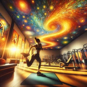 Dynamic Fitness Scene in Spacious Gym | Post-Impressionist Style