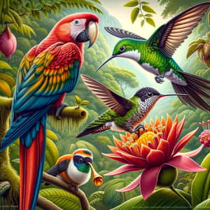 Birds of Amazon: Scarlet Macaw, Hummingbird, Maleo Habitat