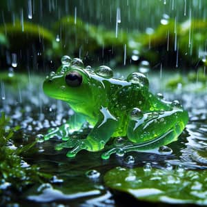 Green Frog in Rain: Enchanting Amphibious Scene