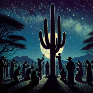 San Pedro Cactus Ritual: Celestial Gathering Under Night Sky