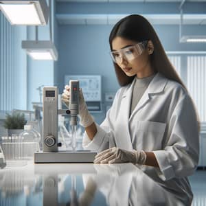 Diligent Female Researcher in Modern Science Lab with Crocmeter Device