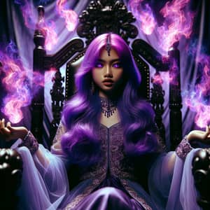 Majestic Purple-Haired Girl | Throne and Flames