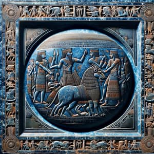 Sumerian Fresco on Blue Stone: Gilgamesh and Enkidu Friendship