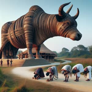 Majestic Cow-Shaped Architectural Structure in Rural India