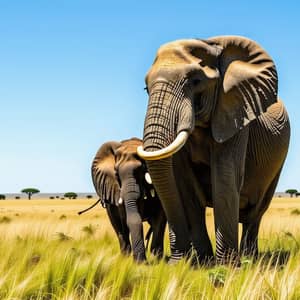 Wild Elephants Mating Ritual in Grasslands
