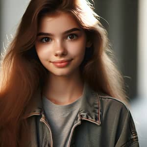 19-Year-Old Caucasian Girl with Long Golden Brown Hair