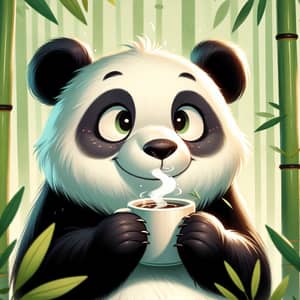 Joyful Panda Bear Holding a Cup of Coffee
