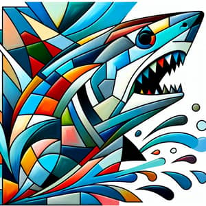 Cubist Shark Art: Geometric Fragmentation in Vibrant Oil Paint