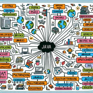 Elaborate Java Programming Mindmap: Syntax, OOP, Libraries, Multithreading