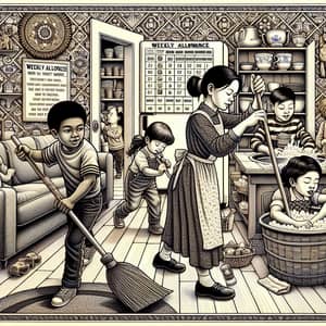 Diverse Children Chores Illustration: Work, Rewards & Money Lesson