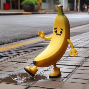 Walking Banana Slips - Surprising Moment on City Sidewalk