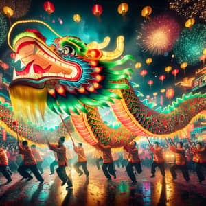 Colorful Chinese Dragon Dance: Spring Festival Celebration