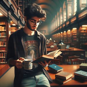 Nerdy Middle-Eastern Boy in Library with Coffee | Lunchtime Scene