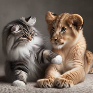 Cat and Lion Heartwarming Interaction in Safe Environment