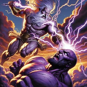 Zeus Strikes Villain with Lightning Bolt - Mount Olympus Scene