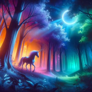Mystical Forest with Unicorn in Moonlight | Enchanting Fantasy Scene